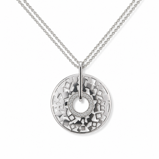 Sterling Silver Cubic Zirconia Lattice Circle Pendant Necklace