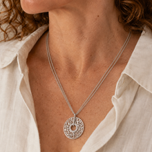 Load image into Gallery viewer, Sterling Silver Cubic Zirconia Lattice Circle Pendant Necklace
