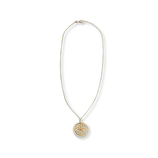 Sterling Silver and Gold Vermeil Floral Pendant Necklace with Cubic Zirconia, view 2