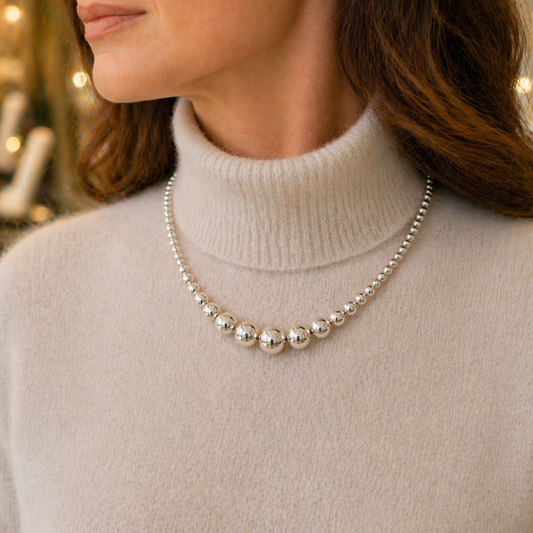 Sterling Silver Graduated Orb Statement Necklace, view 2