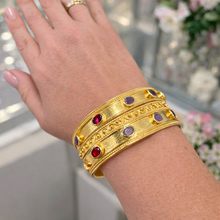 Load image into Gallery viewer, Multi-Gemstone Gold Vermeil Torq Bangle
