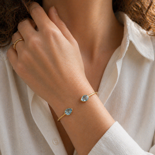 Gold Vermeil Blue Topaz Torque Bangle, view 2