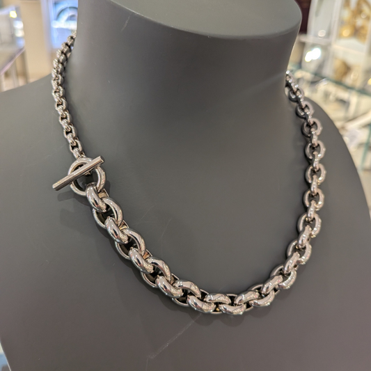 Sterling Silver Graduated Heavy Link Statement Chain Necklace
