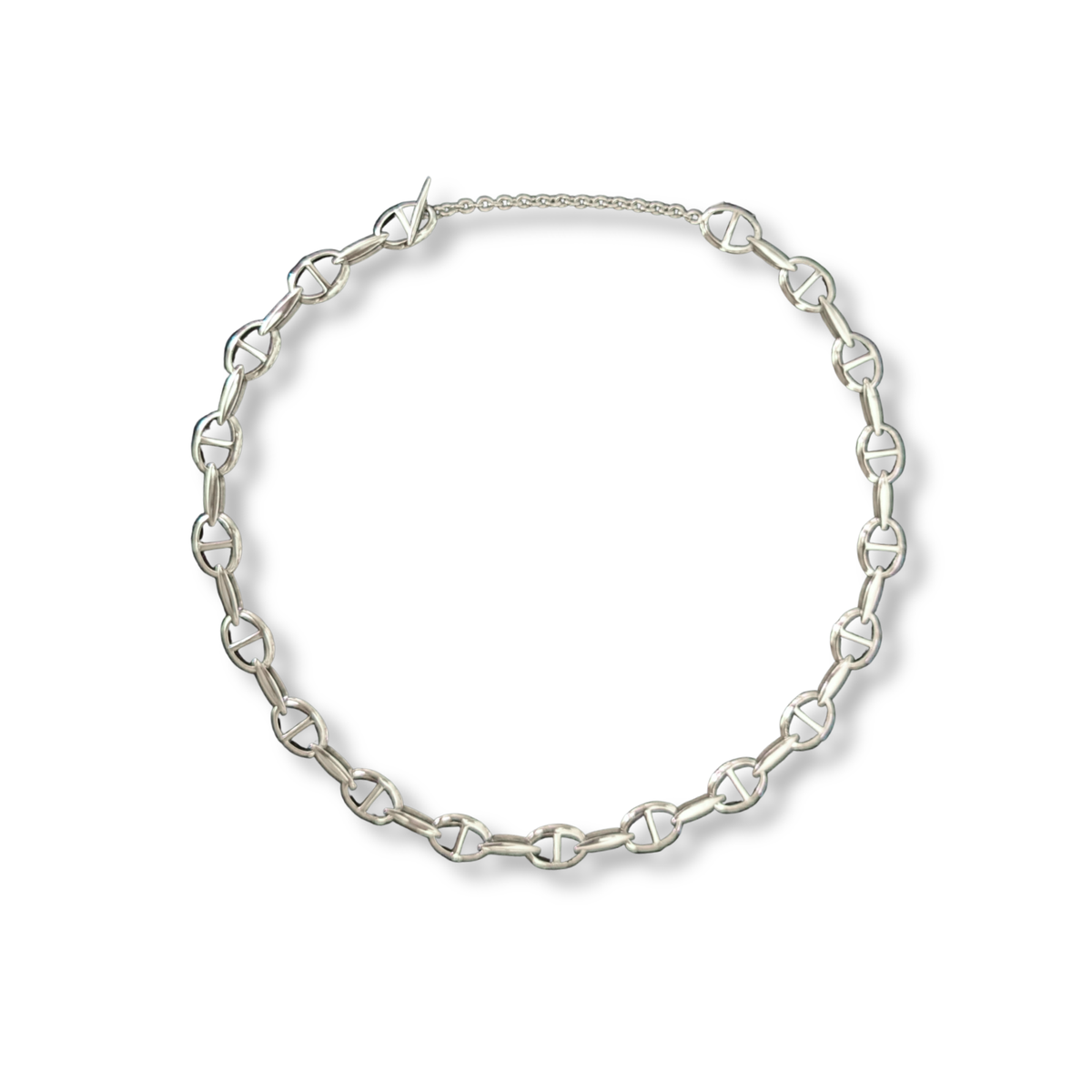 Sterling Silver T-Bar Circle Link Collar Necklace