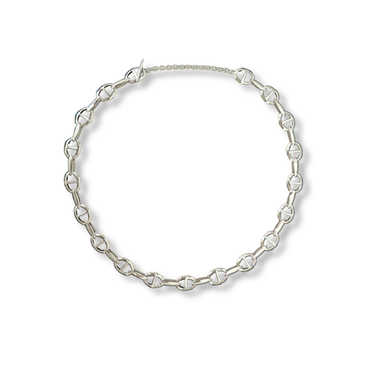 Sterling Silver T-Bar Circle Link Collar Necklace