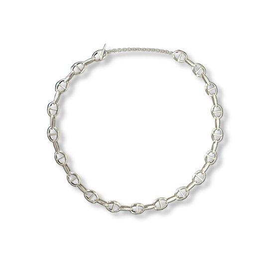 Sterling Silver T-Bar Circle Link Collar Necklace