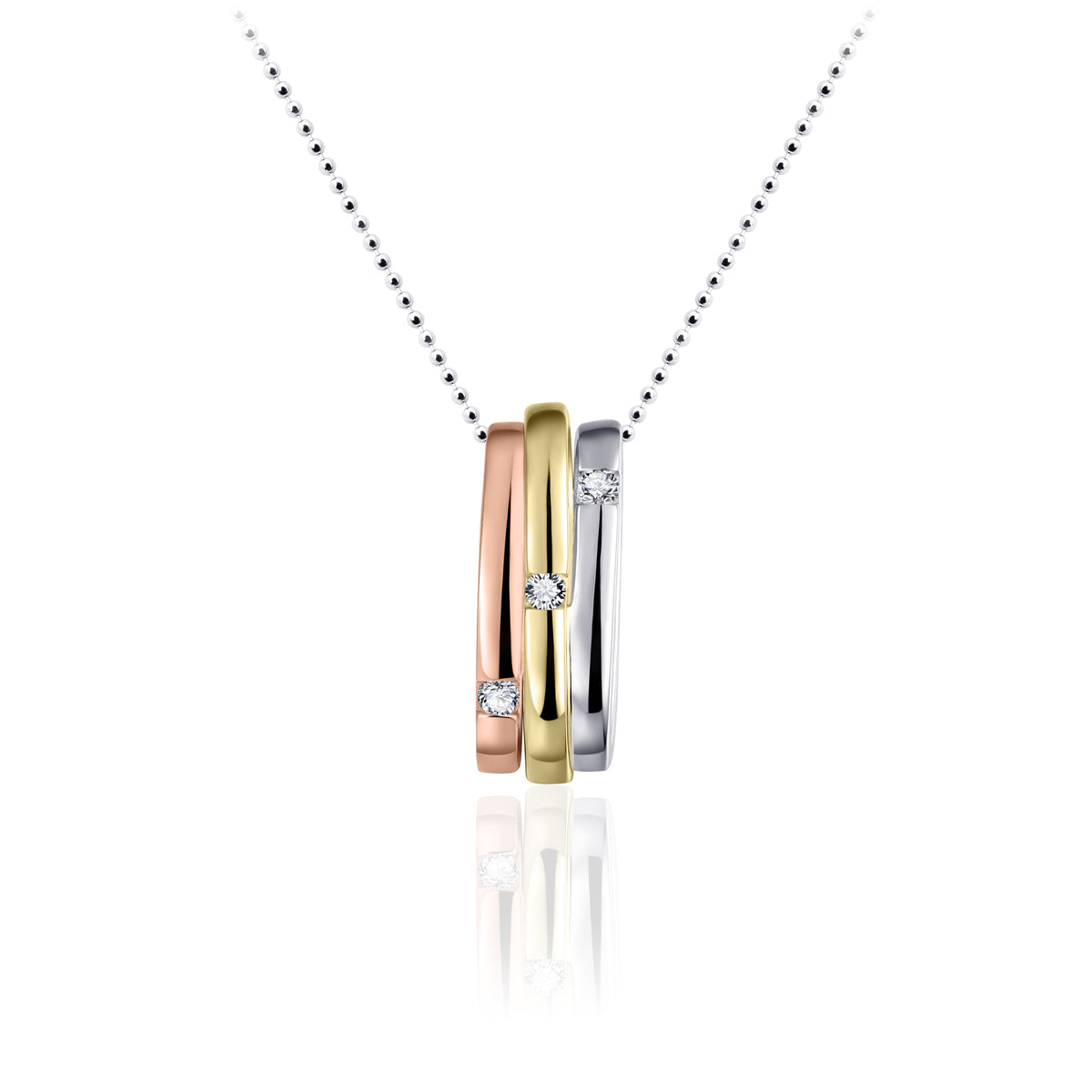 Three-colour Sterling Silver Gold Vermeil Pendant on Chain