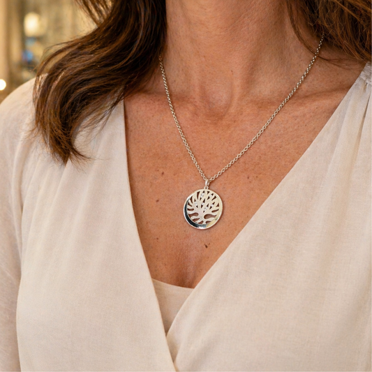 Sterling Silver Tree of Life Pendant with Cubic Zirconia, view 2