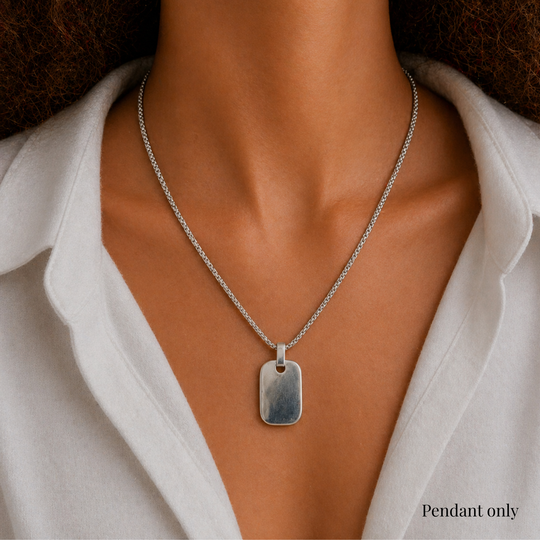 Sterling Silver Rectangular Tag Pendant, view 2