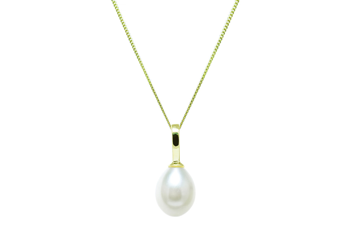9ct Yellow Gold and White Cultured Pearl Teardrop Pendant, view 2