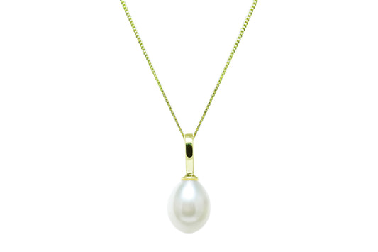 9ct Yellow Gold and White Cultured Pearl Teardrop Pendant, view 2