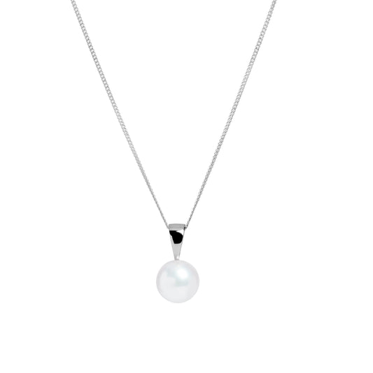 18ct White Gold Classic Round Akoya Pearl Pendant