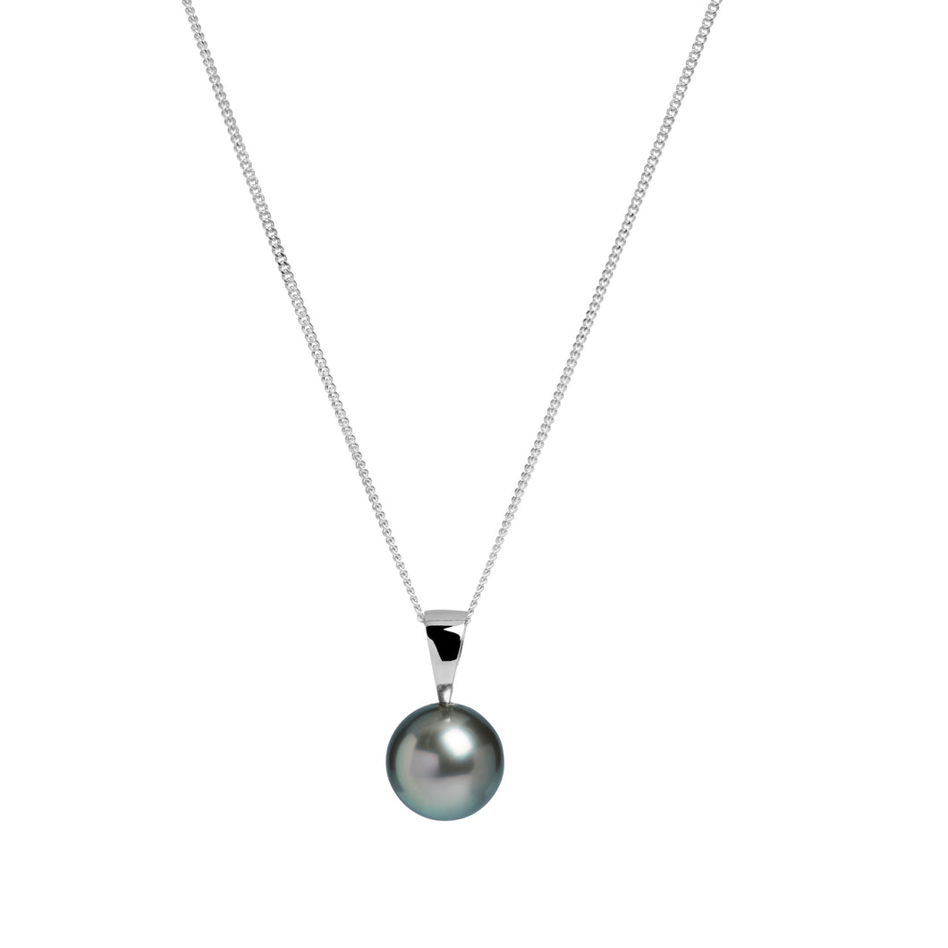 18ct White Gold Classic Round 8mm Tahitian Pearl Pendant