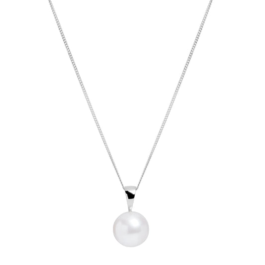10mm White Round Cultured Pearl Pendant on 9ct White Gold