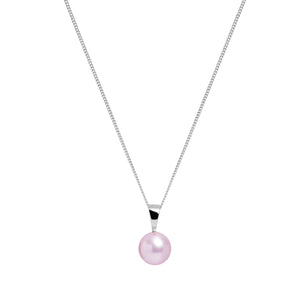 Pink 8mm Round Cultured Pearl Pendant on 9ct White Gold