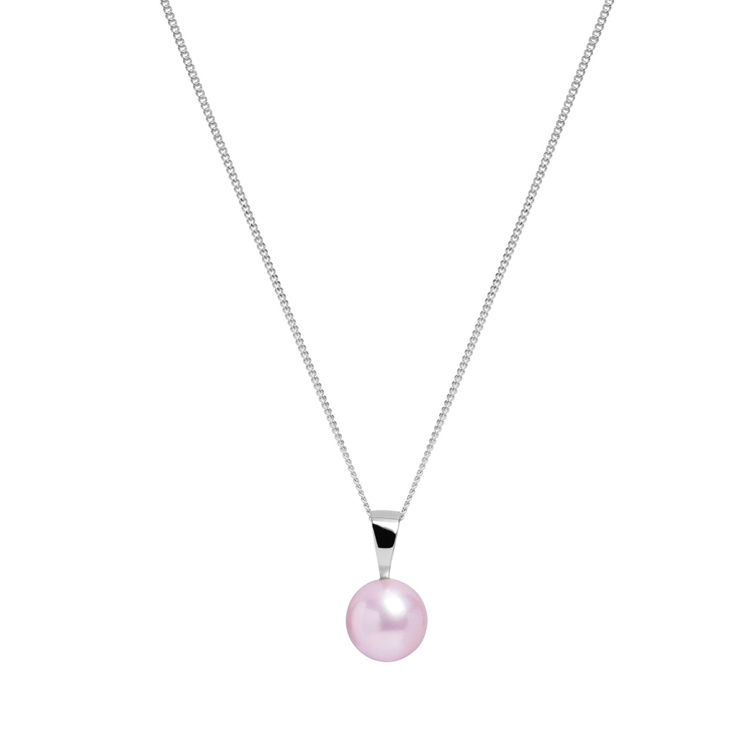 Pink 8mm Round Cultured Pearl Pendant on 9ct White Gold