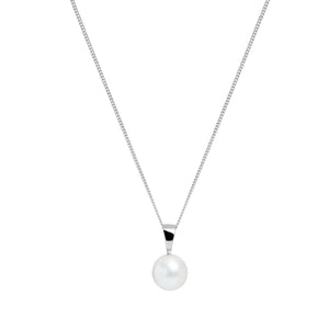 8mm White Round Cultured Pearl Pendant on 9ct White Gold