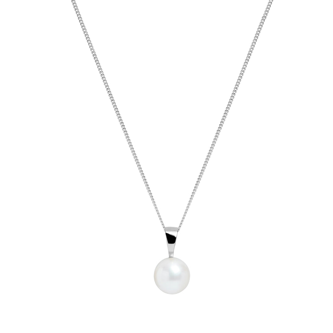 8mm White Round Cultured Pearl Pendant on 9ct White Gold