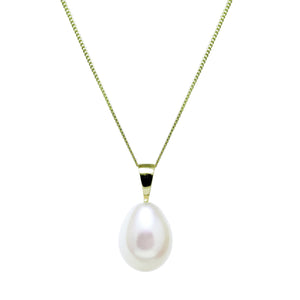 White Large Pear shape Cultured Pearl Pendant on 9ct Yellow Gold