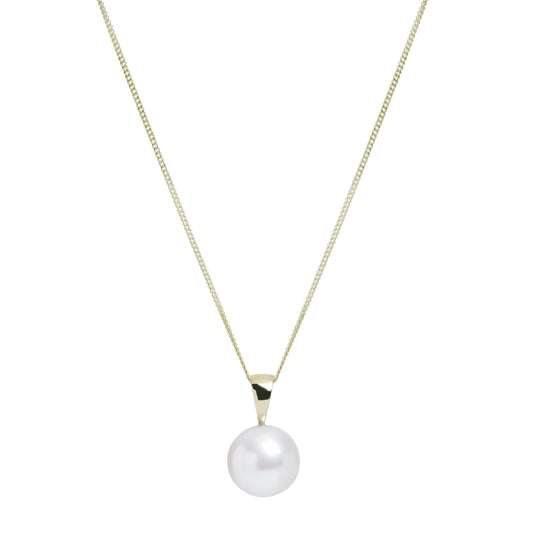 10mm White Round Cultured Pearl Pendant on 9ct Yellow Gold