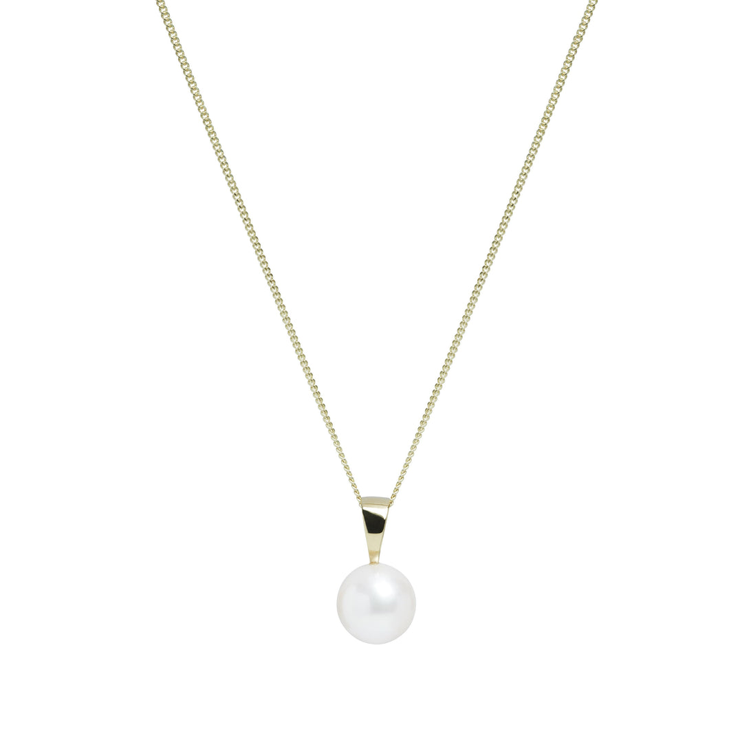 8mm White Round Cultured Pearl Pendant on 9ct Yellow Gold