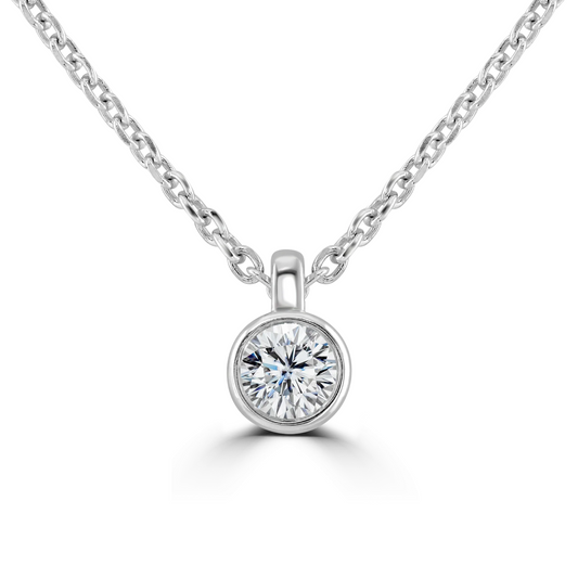 9ct White Gold bezel set Diamond Pendant on chain from 0.15ct to 0.50ct