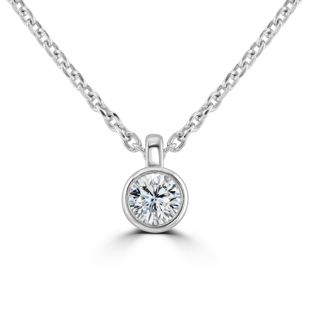 9ct White Gold bezel set Diamond Pendant on chain from 0.15ct to 0.50ct