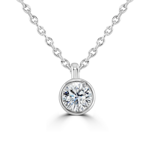 9ct White Gold bezel set Diamond Pendant on chain from 0.15ct to 0.50ct, view 2