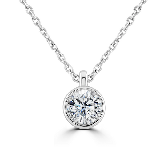 9ct White Gold bezel set Diamond Pendant on chain from 0.15ct to 0.50ct, view 4