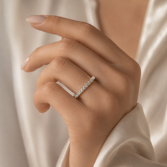 Diamond Stretch Half Eternity Ring in White Gold, view 2
