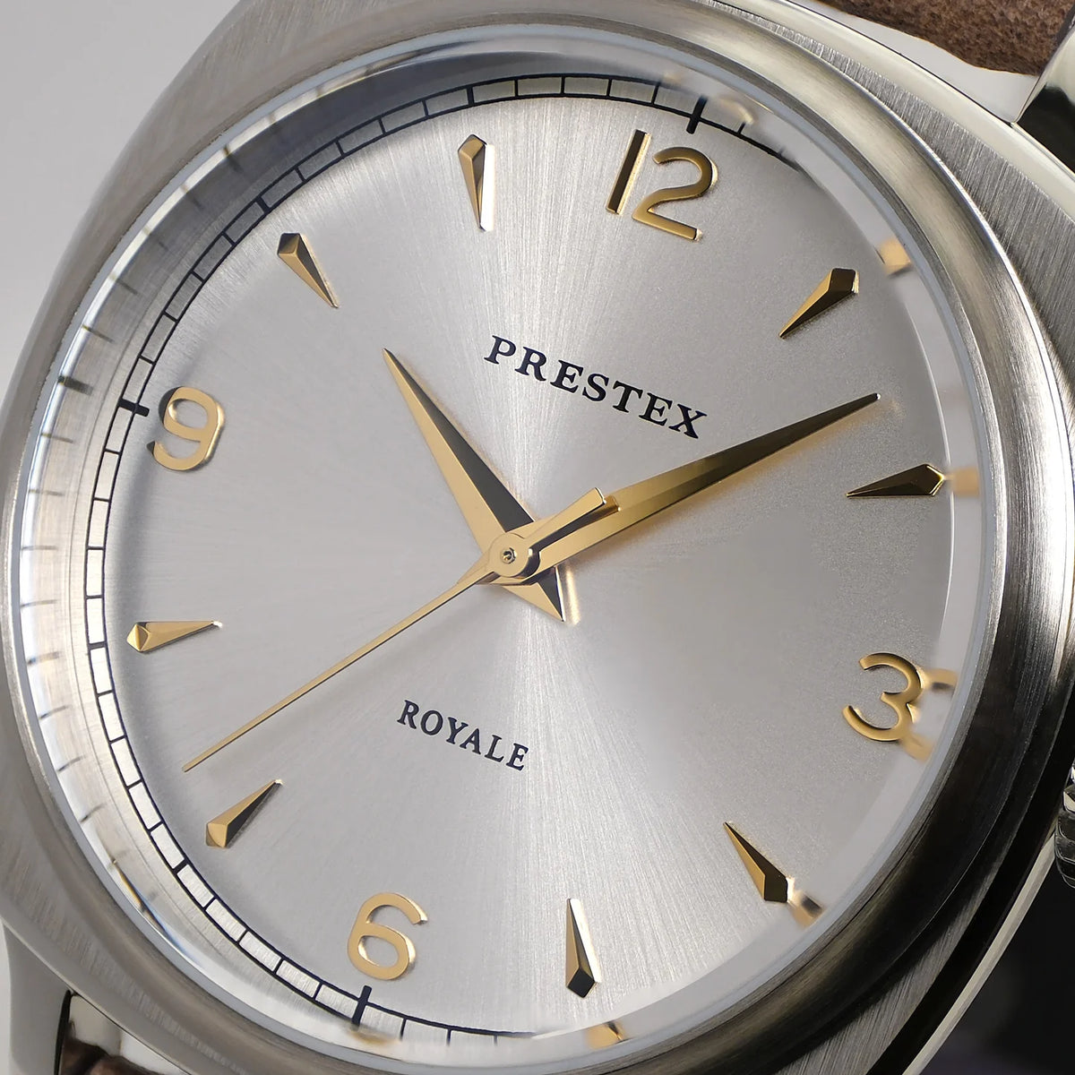 Prestex Royale Quartz Silver dial Black leather strap, view 2