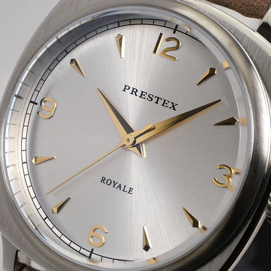 Prestex Royale Quartz Silver dial Black leather strap, view 2