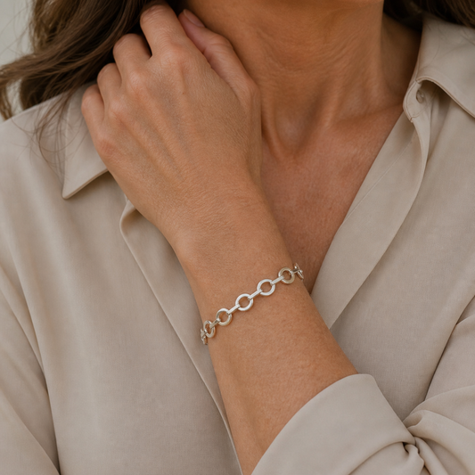 Sterling Silver Circle Link Bracelet, view 2