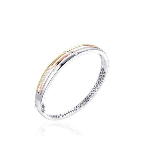 Sterling Silver Three-Colour Three Strand Cubic Zirconia Hinged Bangle in 3 sizes