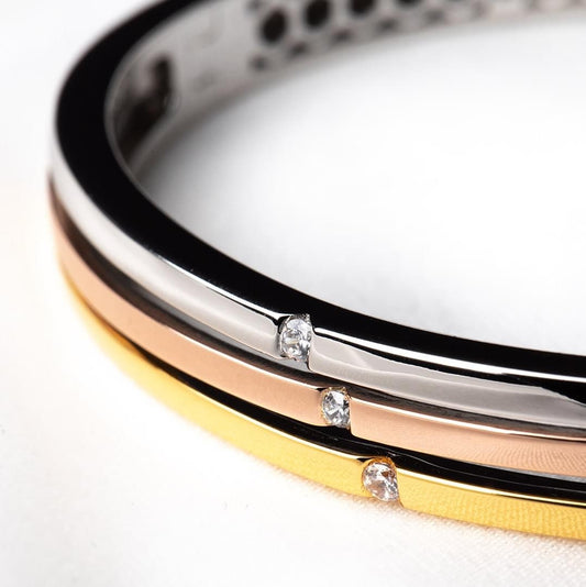 Sterling Silver Three-Colour Three Strand Cubic Zirconia Hinged Bangle in 3 sizes, view 2
