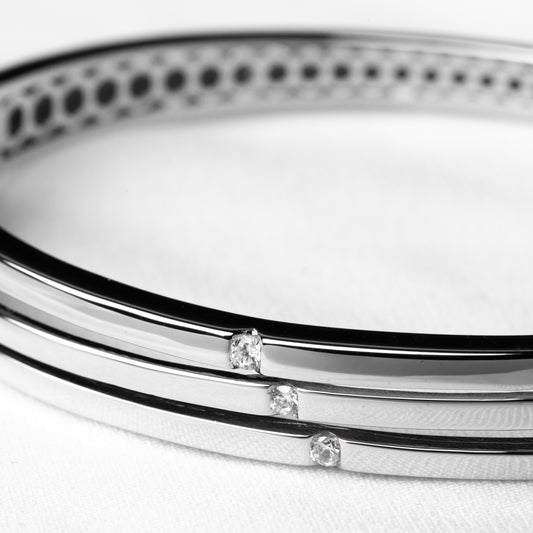 Sterling Silver Three Strand Cubic Zirconia Hinged Bangle in 3 sizes, view 2