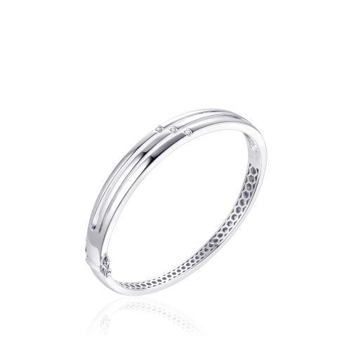 Sterling Silver Three-Colour Three Strand Cubic Zirconia Hinged Bangle in 3 sizes, view 3