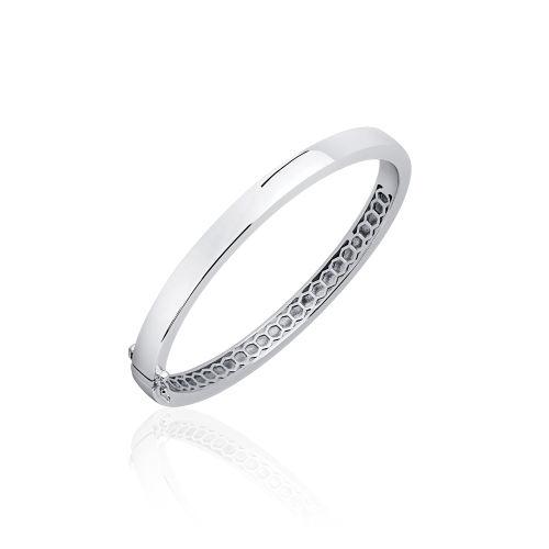 Wide 6mm - Sterling Silver Square Cut Hinged Bangle