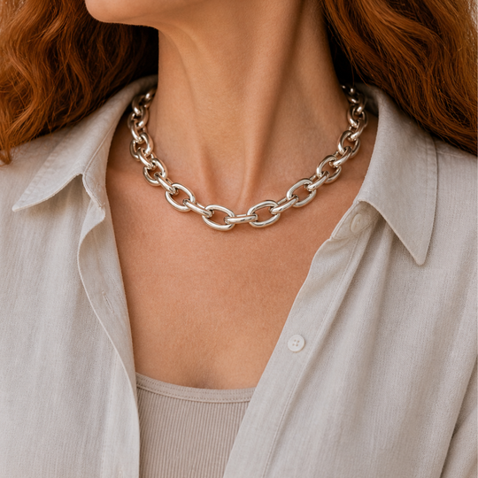 Sterling Silver Chunky Chain Collar Necklace, view 2