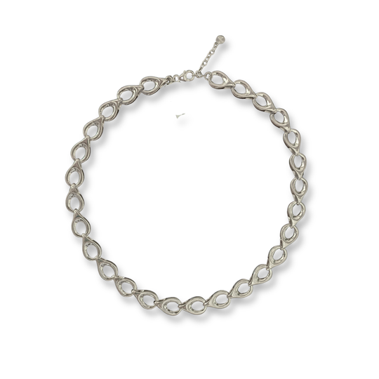 Sterling Silver Sculptural Teardrop Link Necklace