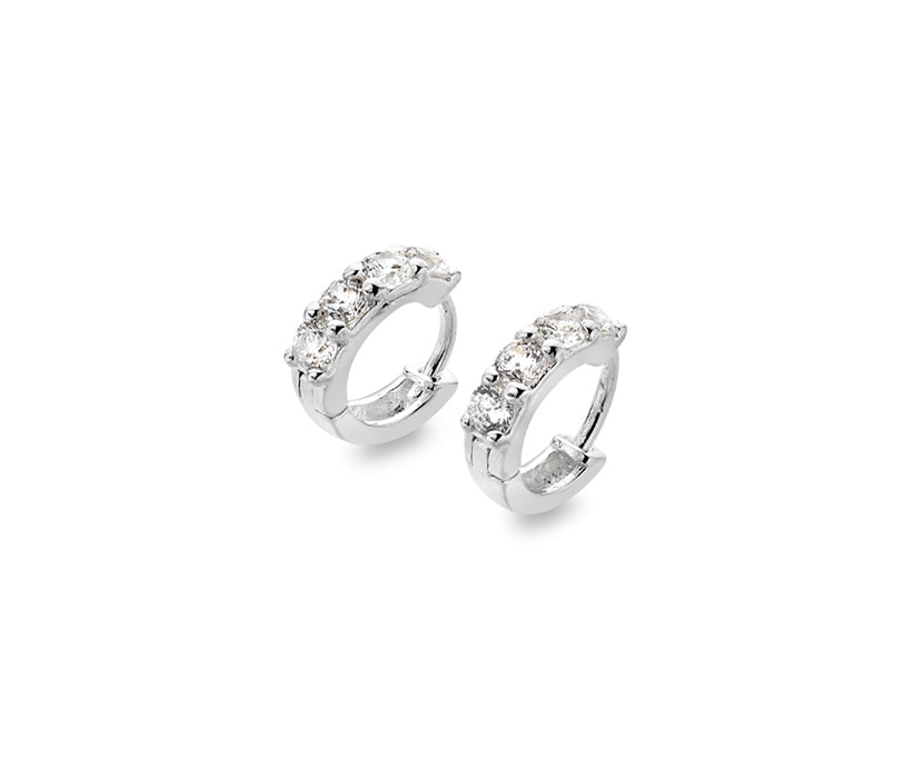 Sterling Silver Clear Cubic Zirconia Huggie Earrings