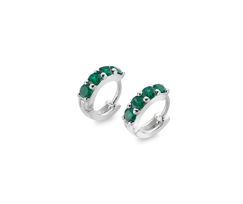 Sterling Silver Emerald Green Cubic Zirconia Huggie Earrings