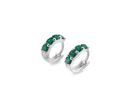 Sterling Silver Emerald Green Cubic Zirconia Huggie Earrings