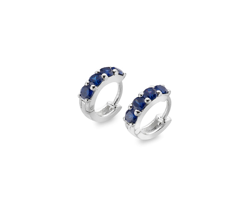 Sterling Silver Sapphire Blue Cubic Zirconia Huggie Earrings