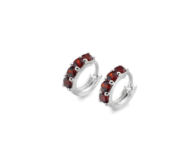 Sterling Silver Ruby Red Cubic Zirconia Huggie Earrings