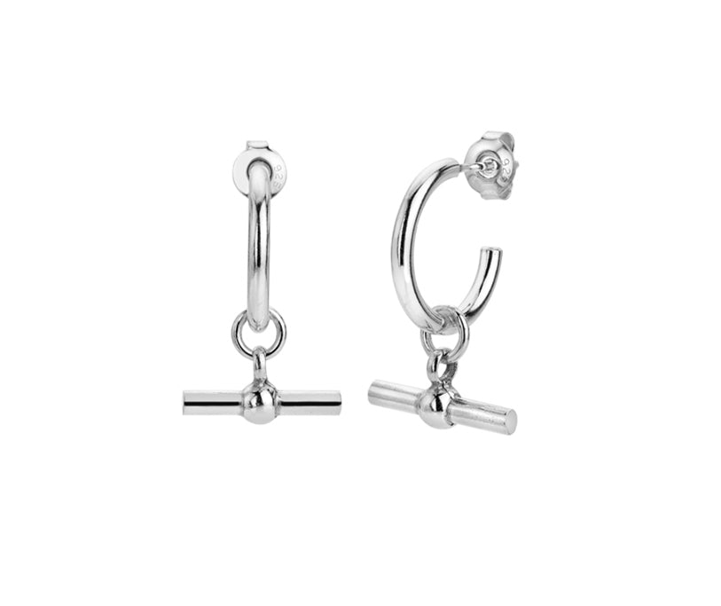 Sterling Silver Mini T-Bar Hoop Earrings