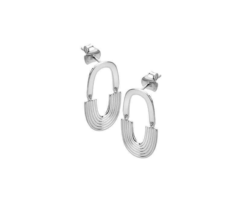 Sterling Silver Art Deco Arc Drop Earrings