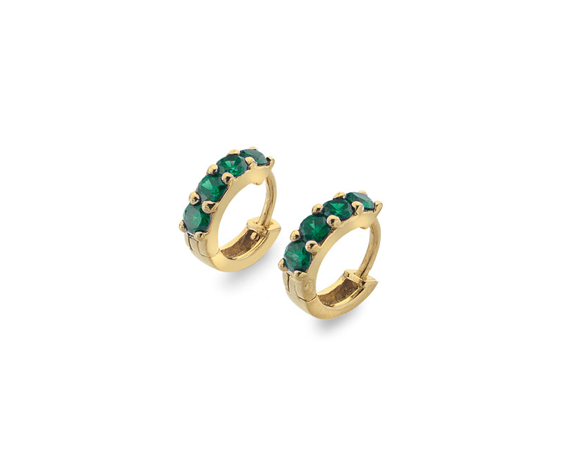 Gold Vermeil Emerald Colour Cubic Zirconia Huggie Earrings