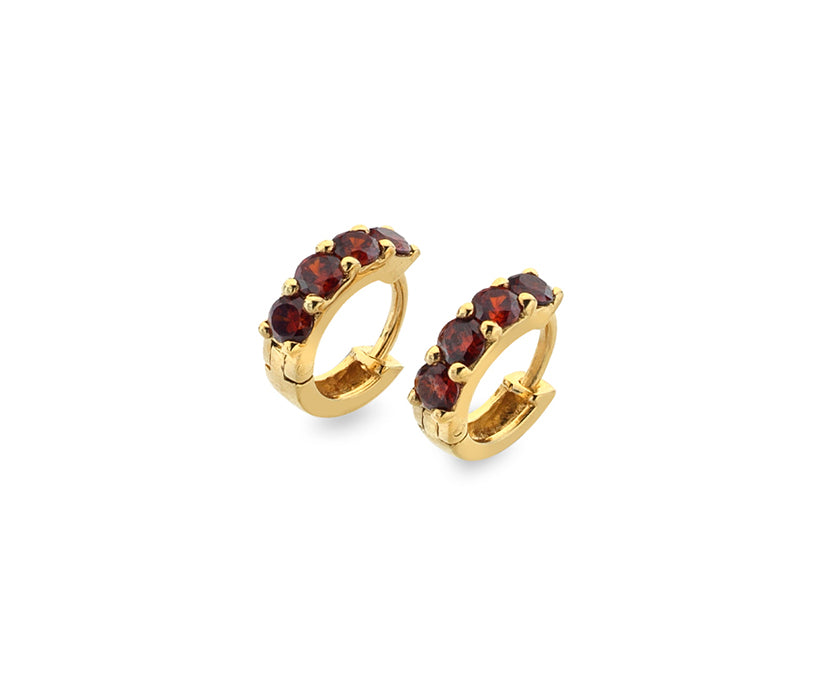 Gold Vermeil Ruby Colour Cubic Zirconia Huggie Earrings