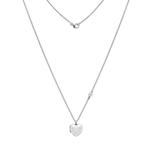 Sterling Silver Locket - Heart with Diamond Tag